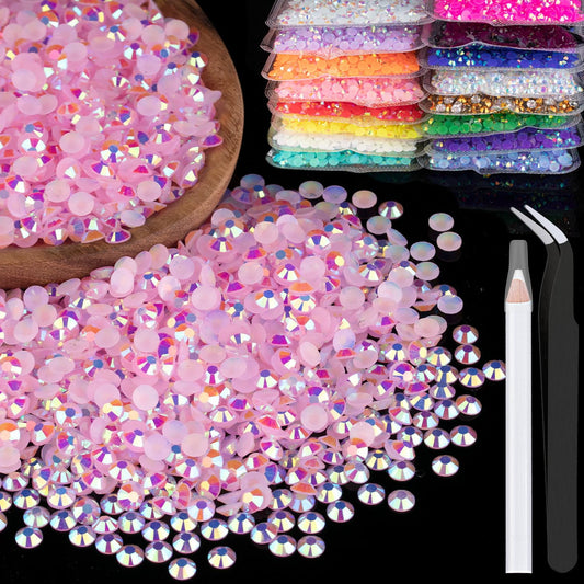 2500Pcs 5Mm Resin Rhinestones Bulk, Light Pink Ab Flatback Round Jelly Rhinestones Bedazzling Non Hotfix Crystal Gems Large Quan