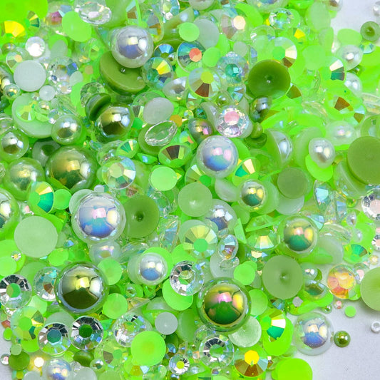 Briskbloom 60G Mix Flatback Pearls And Flatback Rhinestones For Crafts, 2Mm-10Mm Pearl Rhinestones For Tumblers Face Art, Jelly