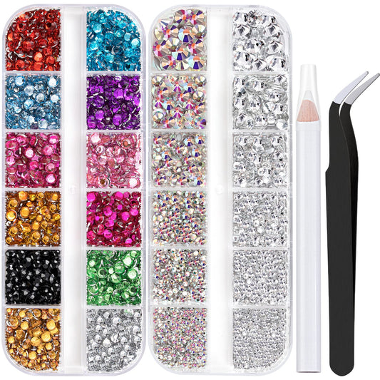 Two Packs Of Flatback Rhinestones 4520 Pcs Rainbow Gems Crystal Nail Rhinestones For Crafting, Colorful+ Ab+Transparent White Rh