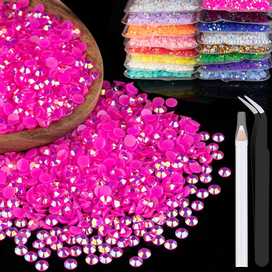 2500Pcs 5Mm Resin Rhinestones Bulk, Hot Pink Ab Flatback Round Jelly Rhinestones Bedazzling Non Hotfix Crystal Gems Large Quanti