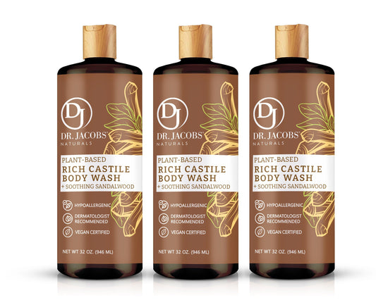 Dr. Jacobs Naturals Castile Sandalwood All-Natural Body Wash For Moisturizing Dry And Sensitive Skin Shampoo With Plant-Based In