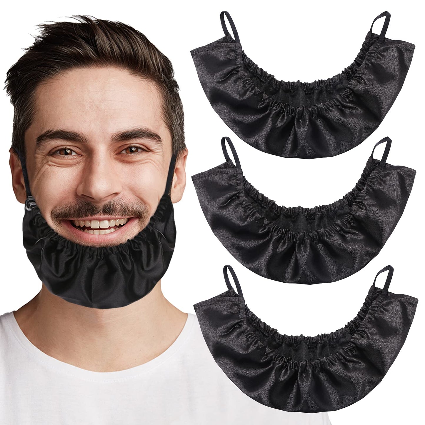Mikimiqi Beard Bandana, 3 Pack Men Beard Bib Black Beard Covers Soft Comfortable And Silky Satin Facial Hair Apron Guard Bonnet