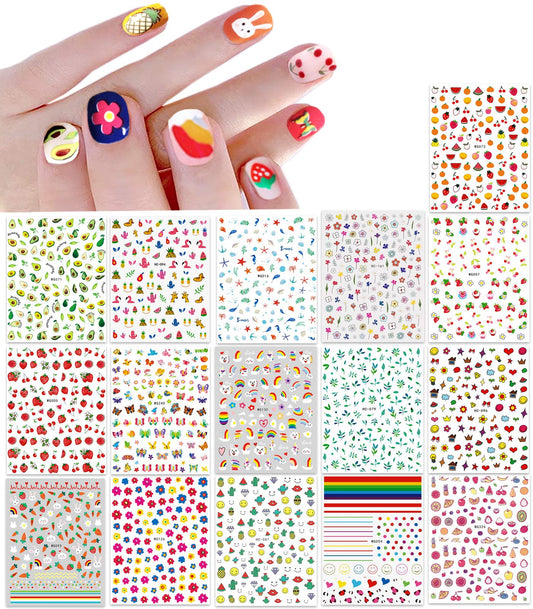 New 16 Large Sheets Nail Stickers For Women Kids Teens Little Girls Self Adhesive Nail Decals For Nail Art Decoration Include Fl