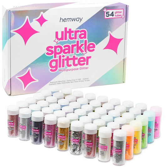 Hemway Fine Glitter - 54 X 9.6G (0.34Oz) Ultra Sparkle Glitter Shaker Set, Multi-Purpose Assorted Glitter Colors For Eyeshadow,