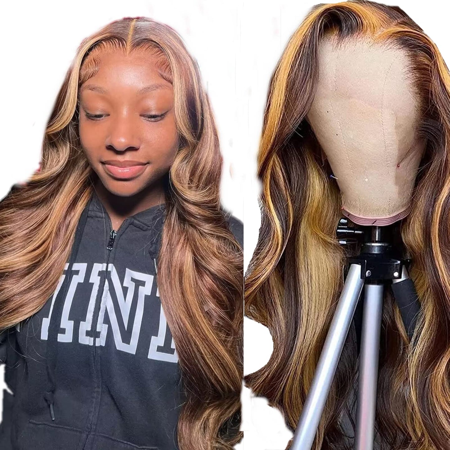 Manorshen Body Wave Ombre Highlight Transparent Lace Frontal Wigs Brazilian Virgin 13X4 Lace Front Glueless Brazilian Human Hair