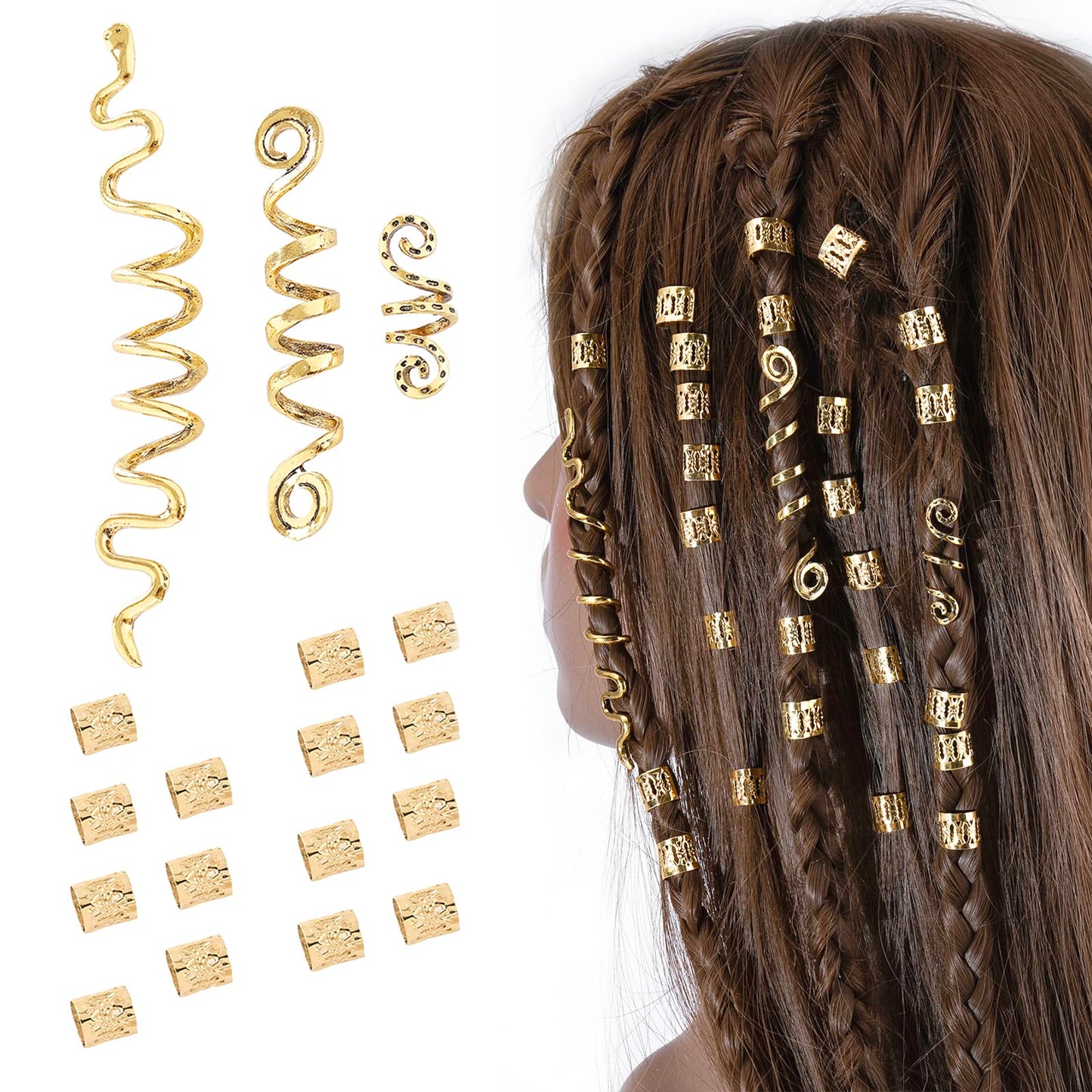 FRDTLUTHW 18Pcs Hair Accessories Loc Hair Jewelry for Women Braids, Dreadlock Beads Metal Hair Clips Decoration Gold(Multiple St