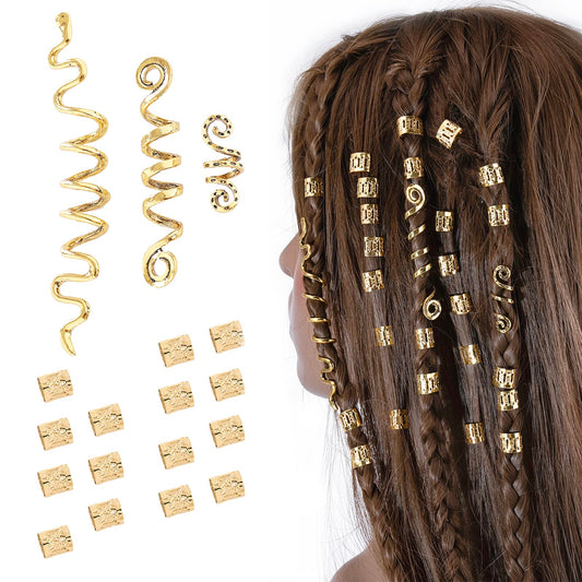 FRDTLUTHW 18Pcs Hair Accessories Loc Hair Jewelry for Women Braids, Dreadlock Beads Metal Hair Clips Decoration Gold(Multiple St