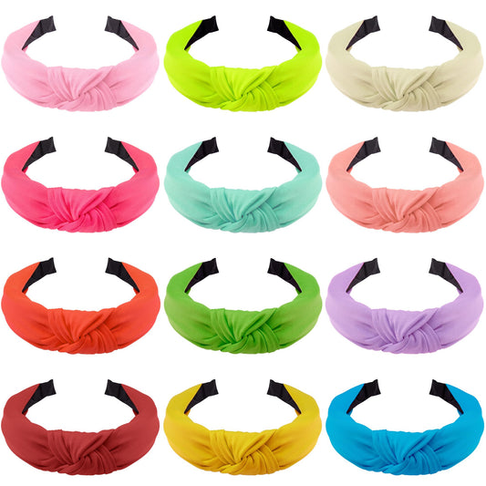 Siquk 12 Pieces Knotted Hair Turband For Women - Colorful Fabric Headbands In 12 Colors