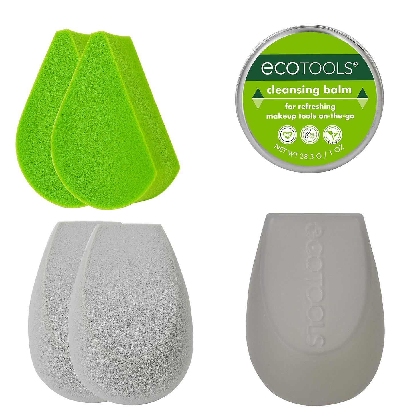 Ecotools Beauty Makeup Sponge Set, 4 Blenders, With Sponge And Brush Cleaner, Includes Travel Accessory Case